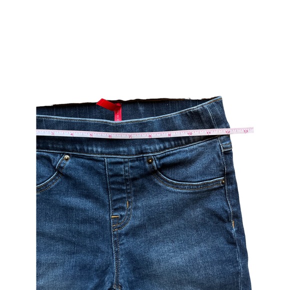 SPANX, Blue Distressed Denim Pull On Fray Hem Legging Jeans, Size XS - Picture 5 of 7